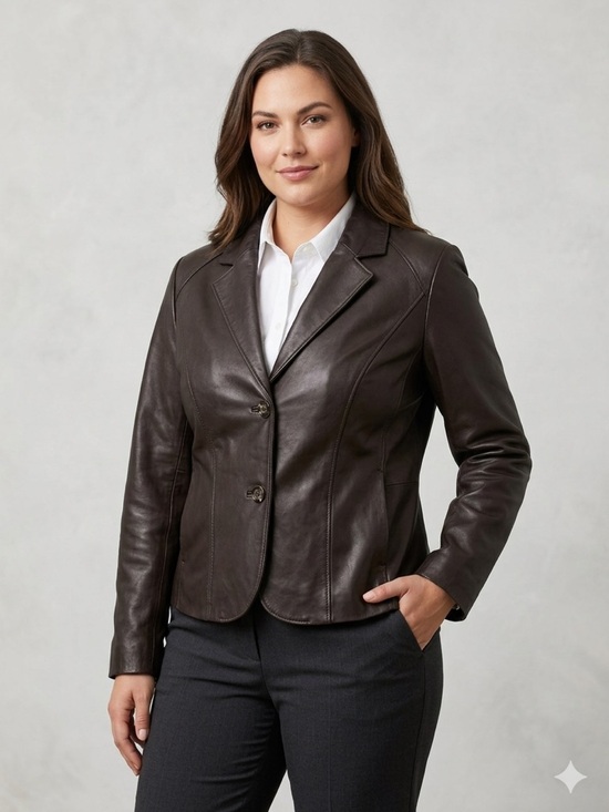 Jackets & Blazers - Medium Women's Dark Brown/Black Genuine Leather Blazer Jacket